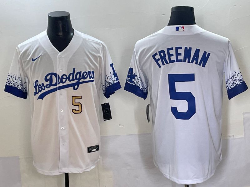 Men Los Angeles Dodgers #5 Freeman White blue City Edition Nike MLB Jersey style 4->los angeles dodgers->MLB Jersey